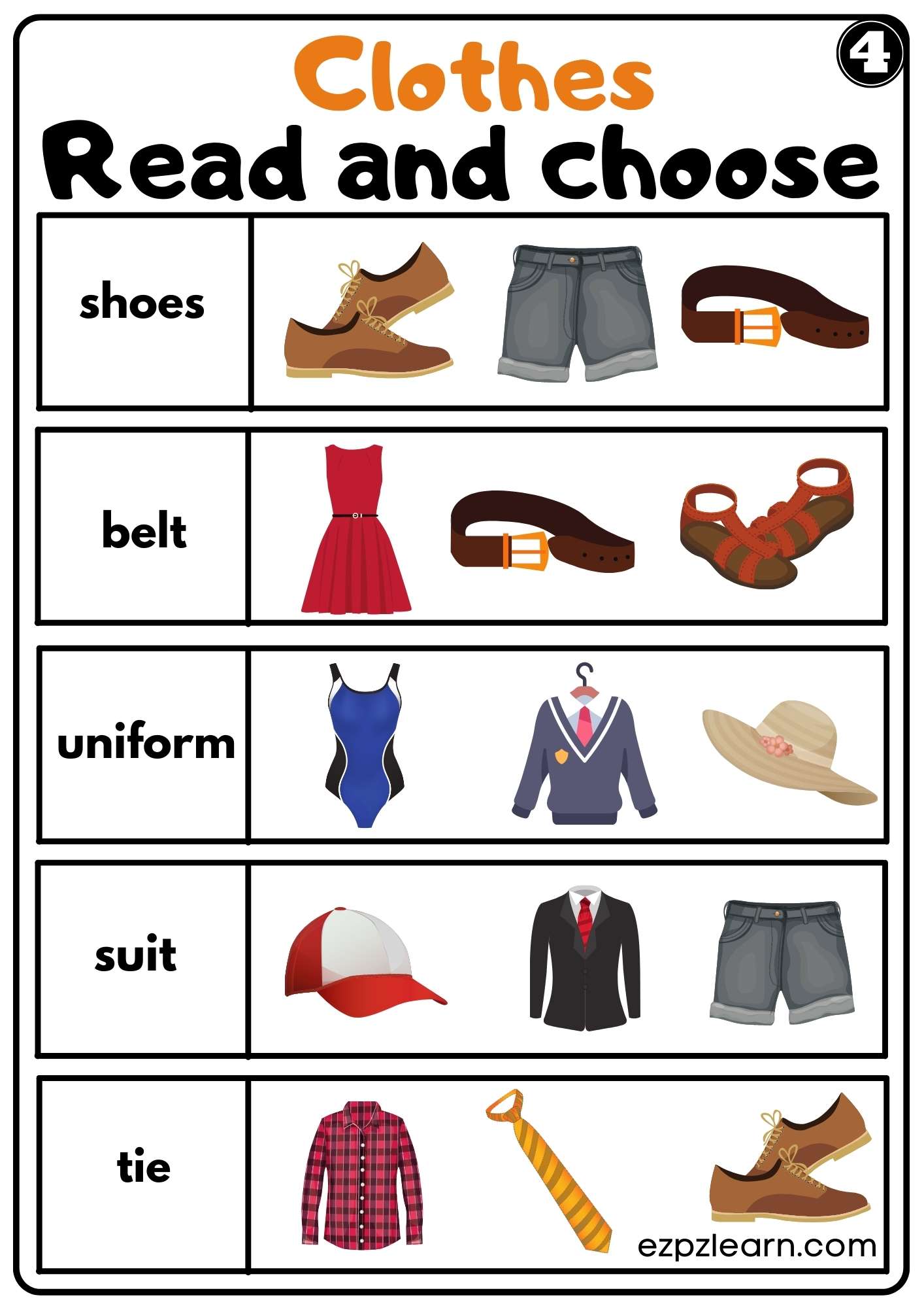 worksheet for kindergarten clothes